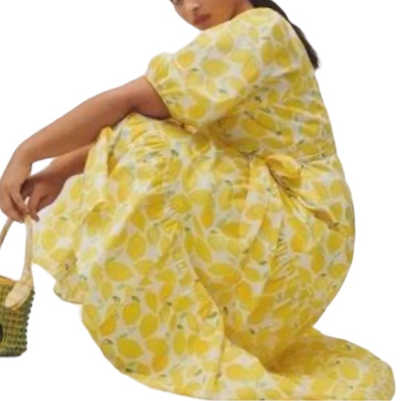 New Hutch x Anthropologie V-Neck Tiered Lemon Wrap XS Yellow White V-Neck Midi - Picture 2 of 8